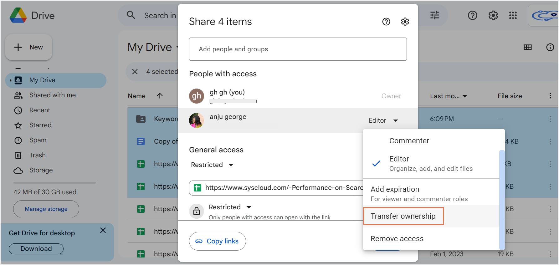 transfer ownership to secondary google account