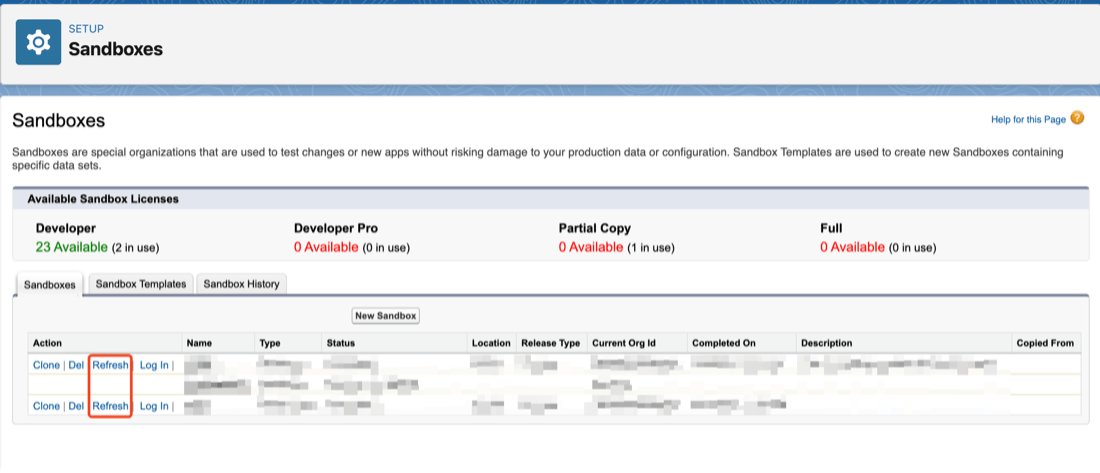 salesforce sandbox refresh