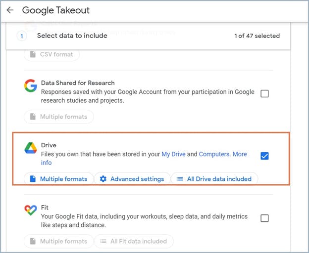 google drive backup using google takeout