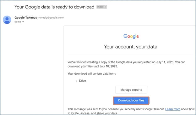 email with the download link