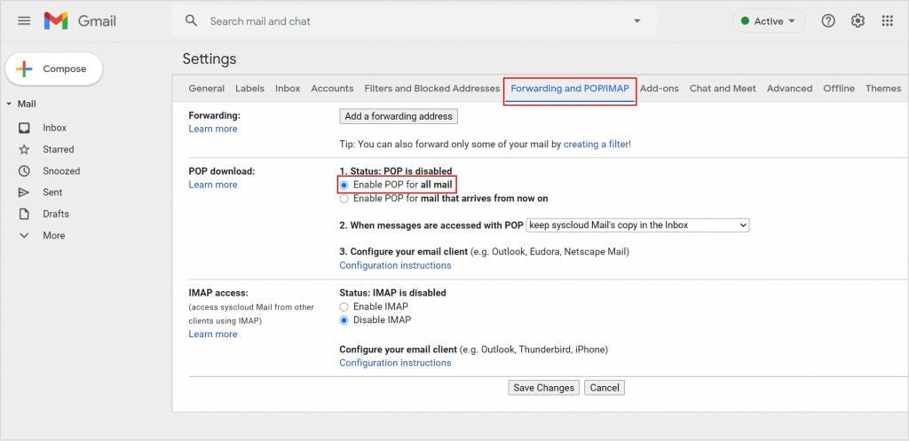 GmailアカウントでPOP設定を有効にする方法-ステップ2
