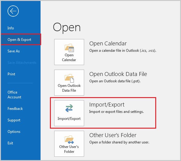 backup outlook email settings