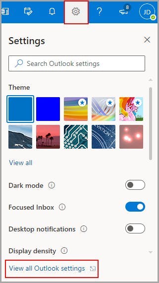 View all Outlook settings