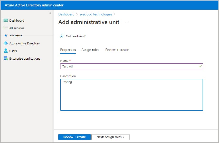 add azure administrative unit