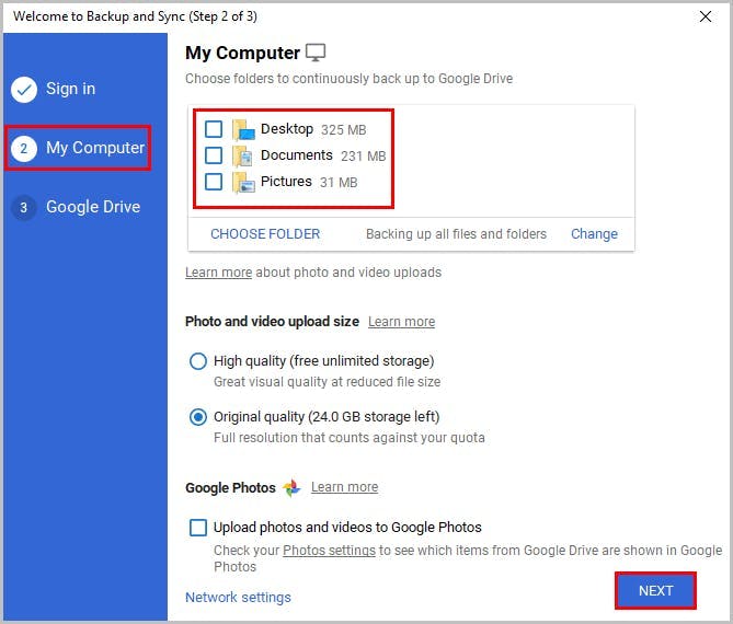 backup and sync client - step 3