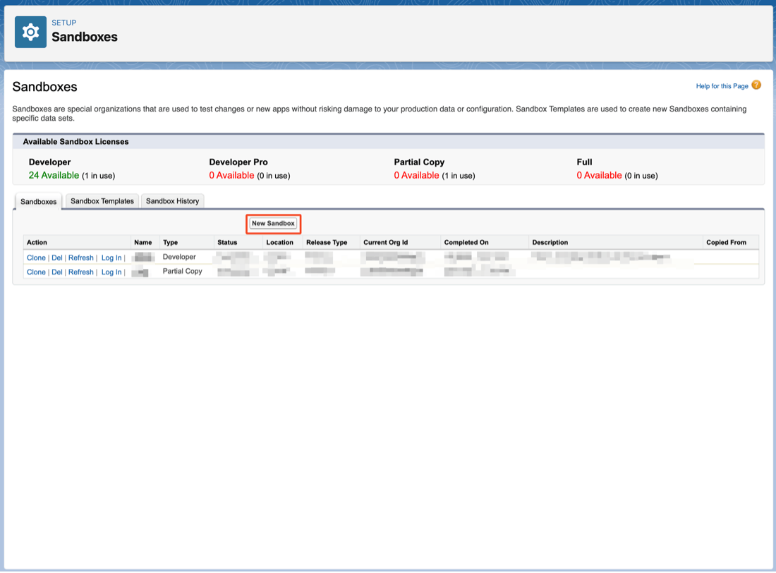 create partial copy sandbox