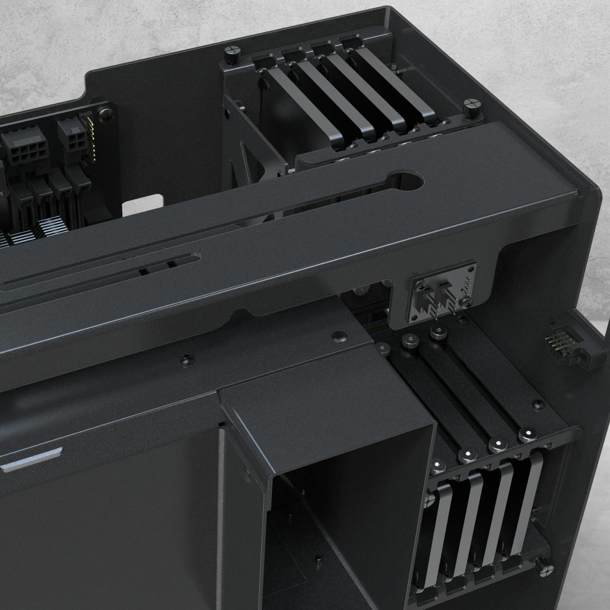 Storage drives inside the powder-coated aluminum cages.