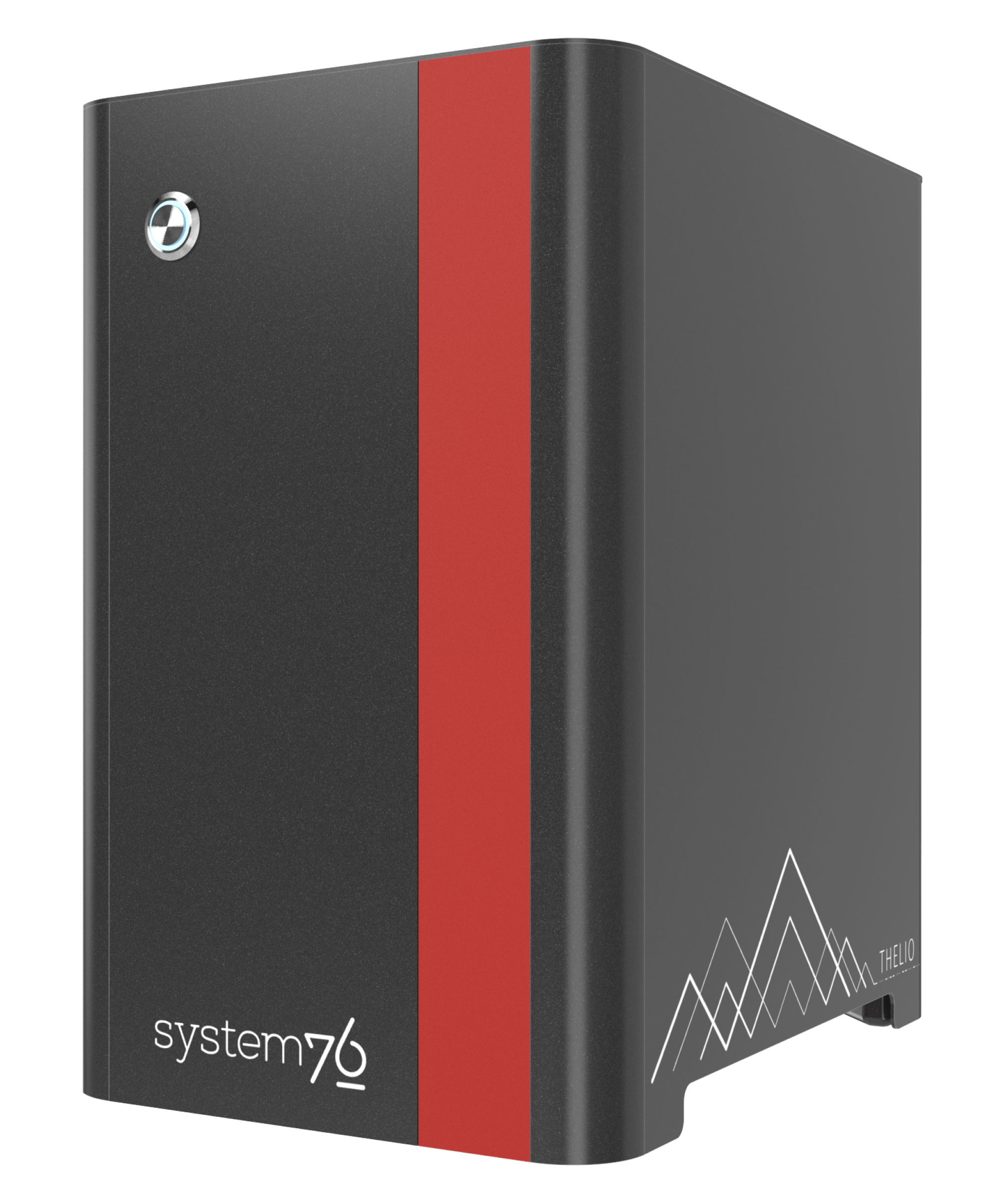 Side view of the machine showing red accent component.