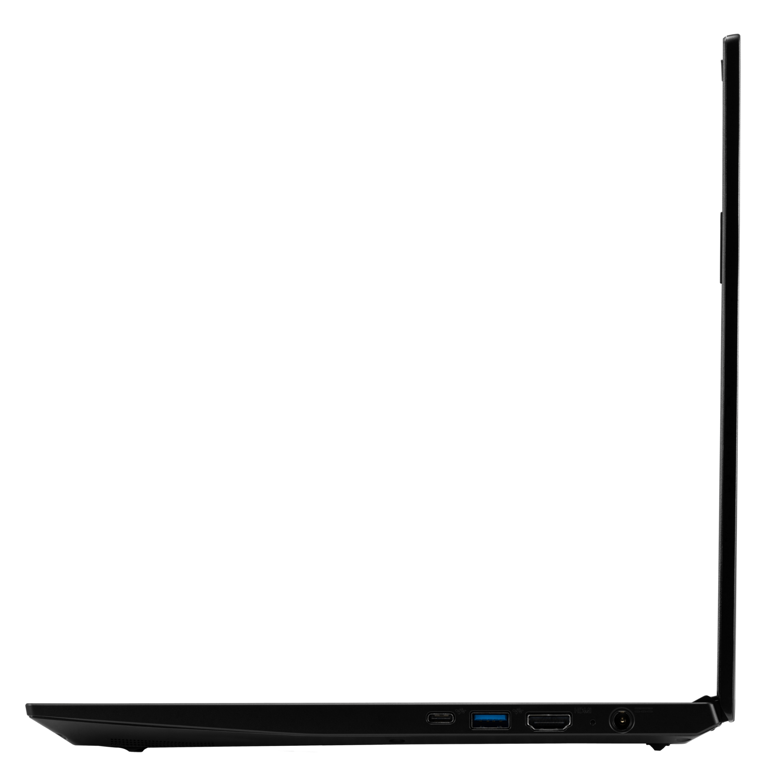 A right profile view of the Pangolin laptop’s ports, including USB, USB-C, HDMI, and charging port.