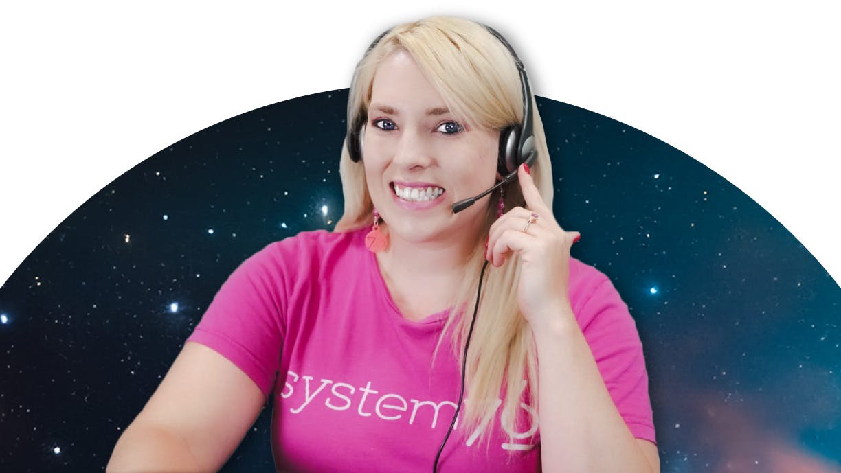 A System76 support person wearing a headset and ready to provide customer support