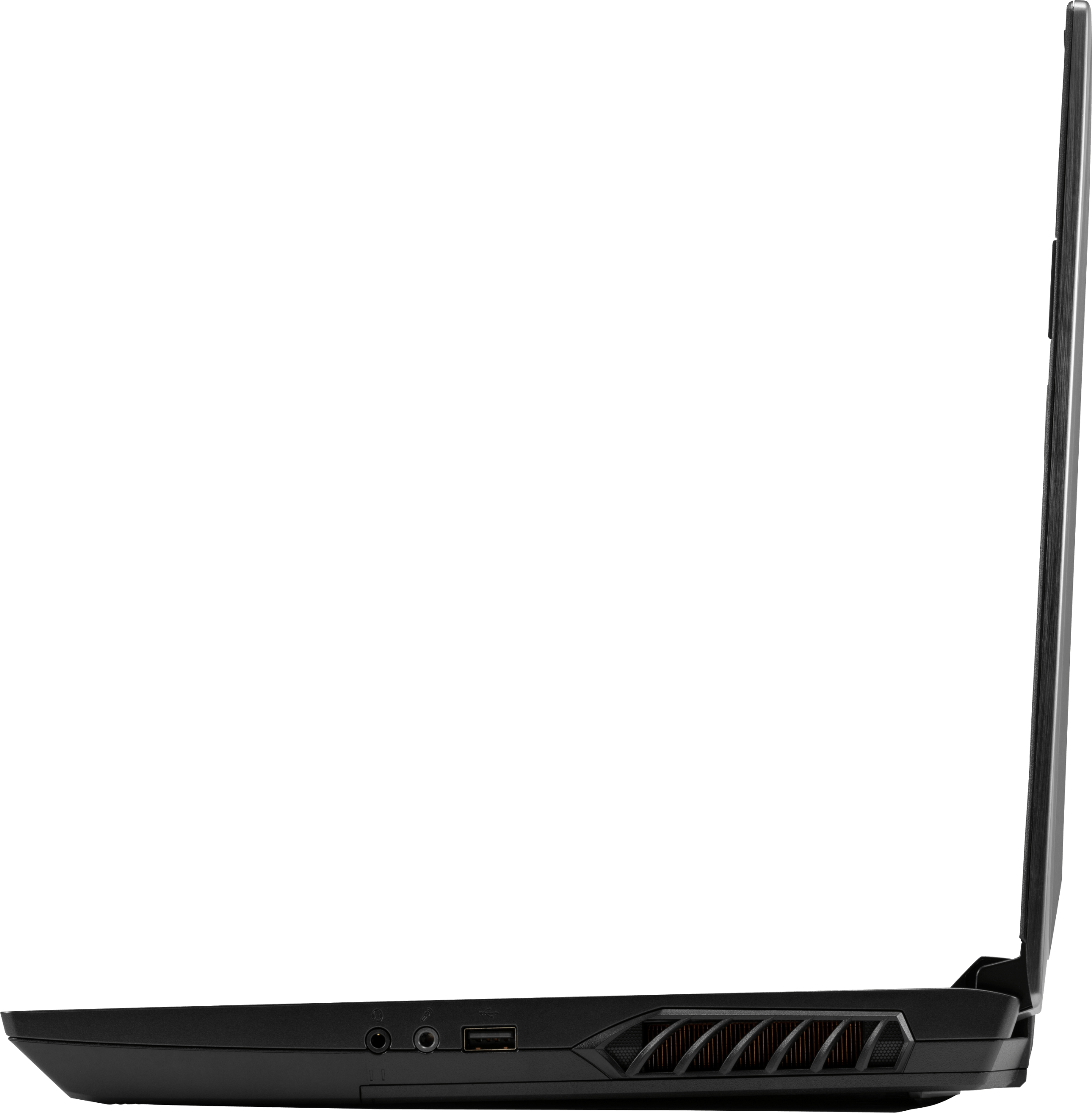 A right profile view of the Serval WS laptop’s ports, including mic jack, audio jack, and USB port.