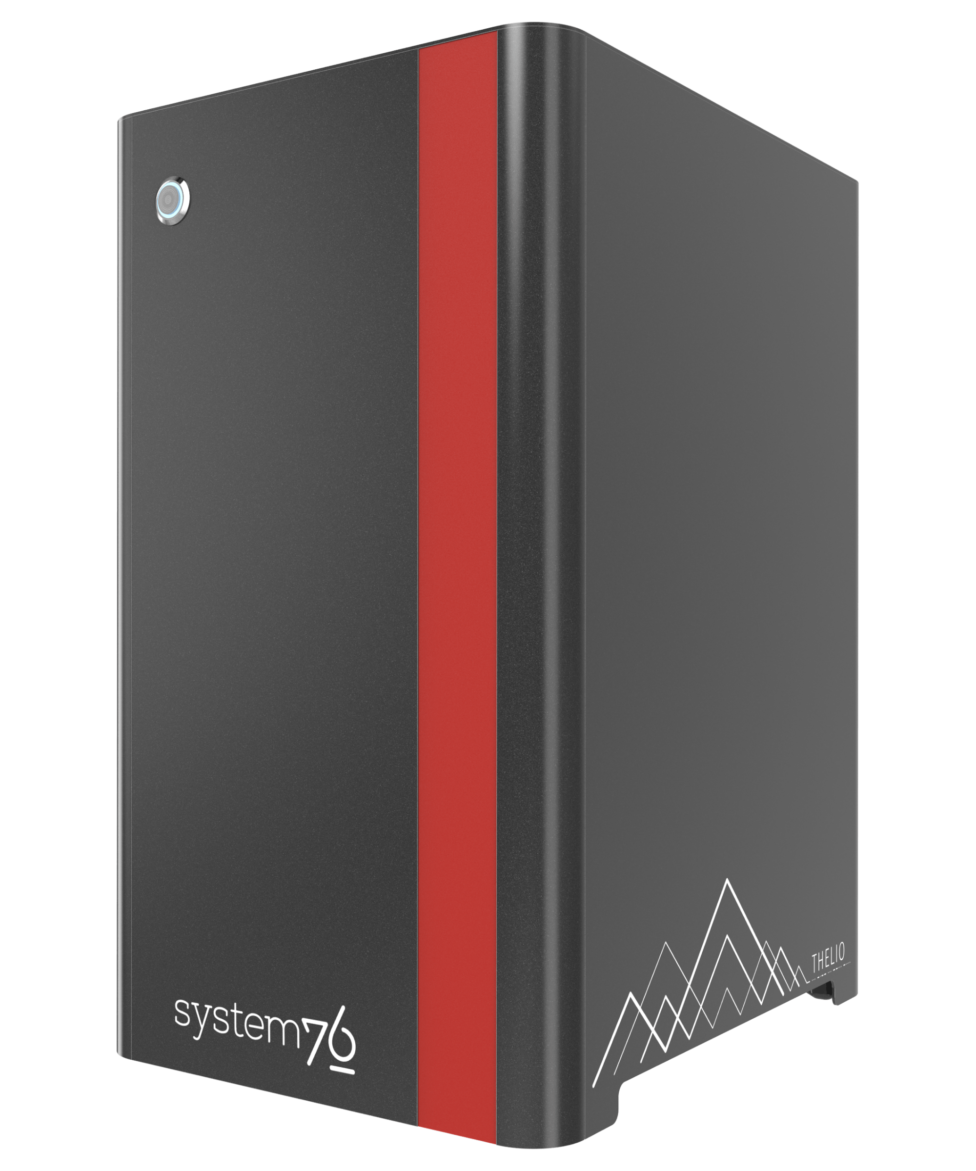 Side view of the machine showing red accent component.