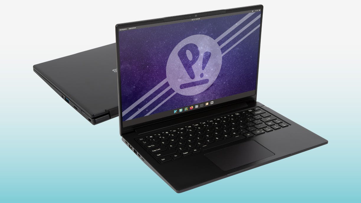 The new Lemur Pro laptop with 14th Gen Intel and upgraded features opened with Pop!_OS wallpaper