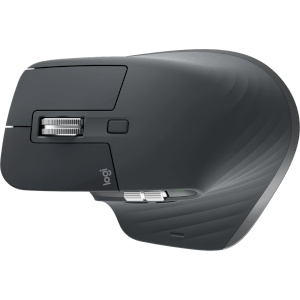 USB-C rechargeable right-handed wireless mouse, with a wide support for the thumb. 
