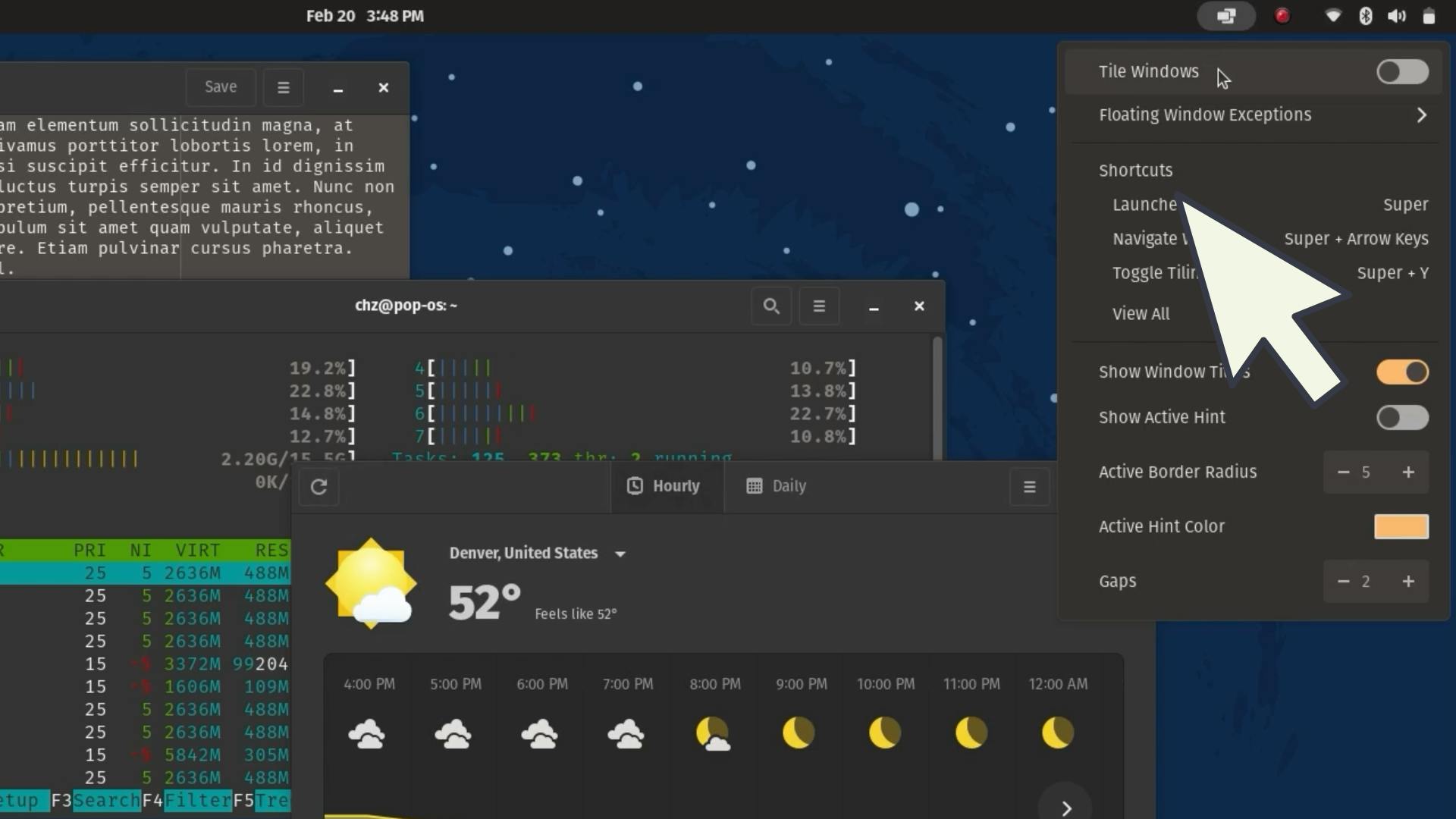 Tile window toggling feature video