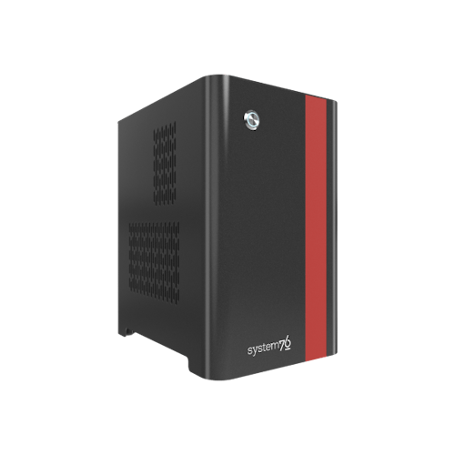 Thelio with red accent turned a quarter to the right.