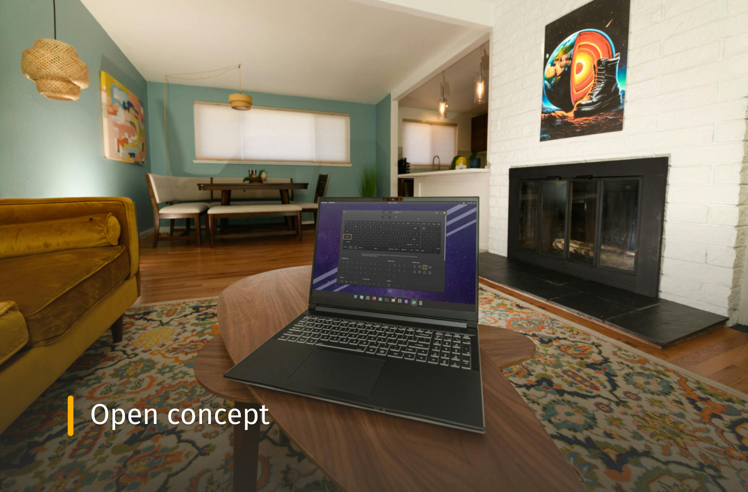 Darter Pro in an open concept living room with text that reads "Open concept"