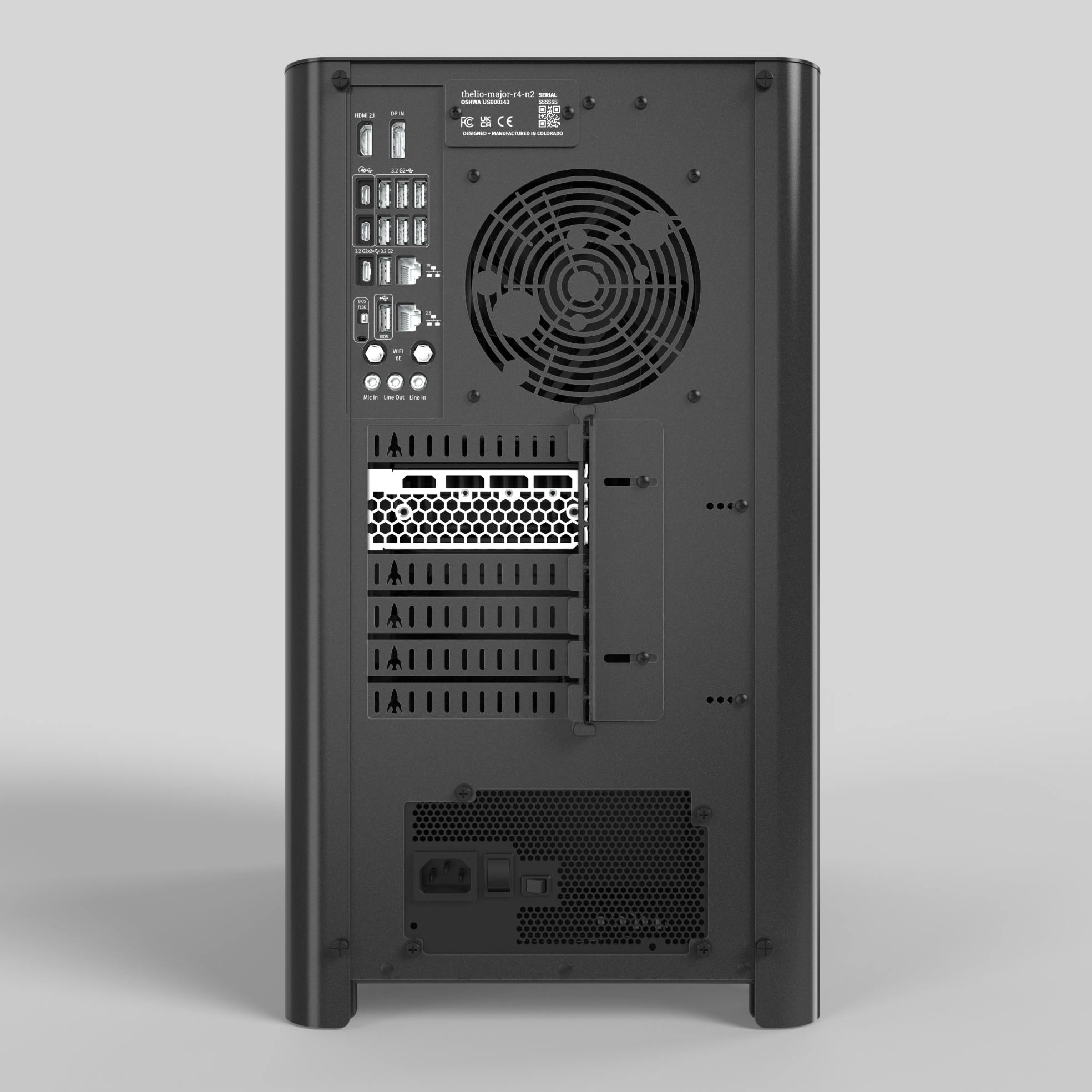 Back panel of Thelio Major computer