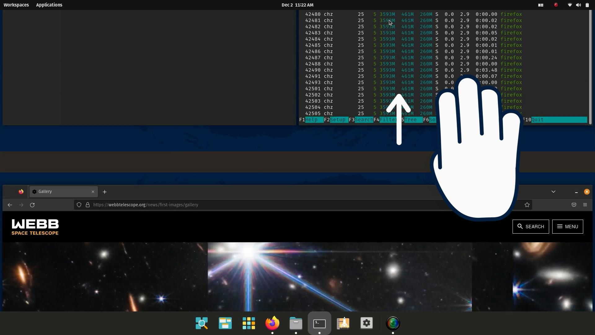 Feature video showing the ability to swipe left with four fingers on your trackpad to view and manage your open windows and workspaces.