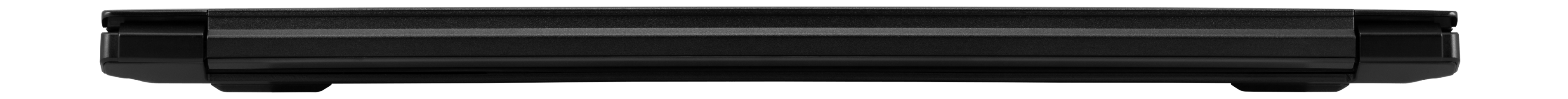 Side view of the Pangolin laptop folded shut, showing off the thinness of the chassis.