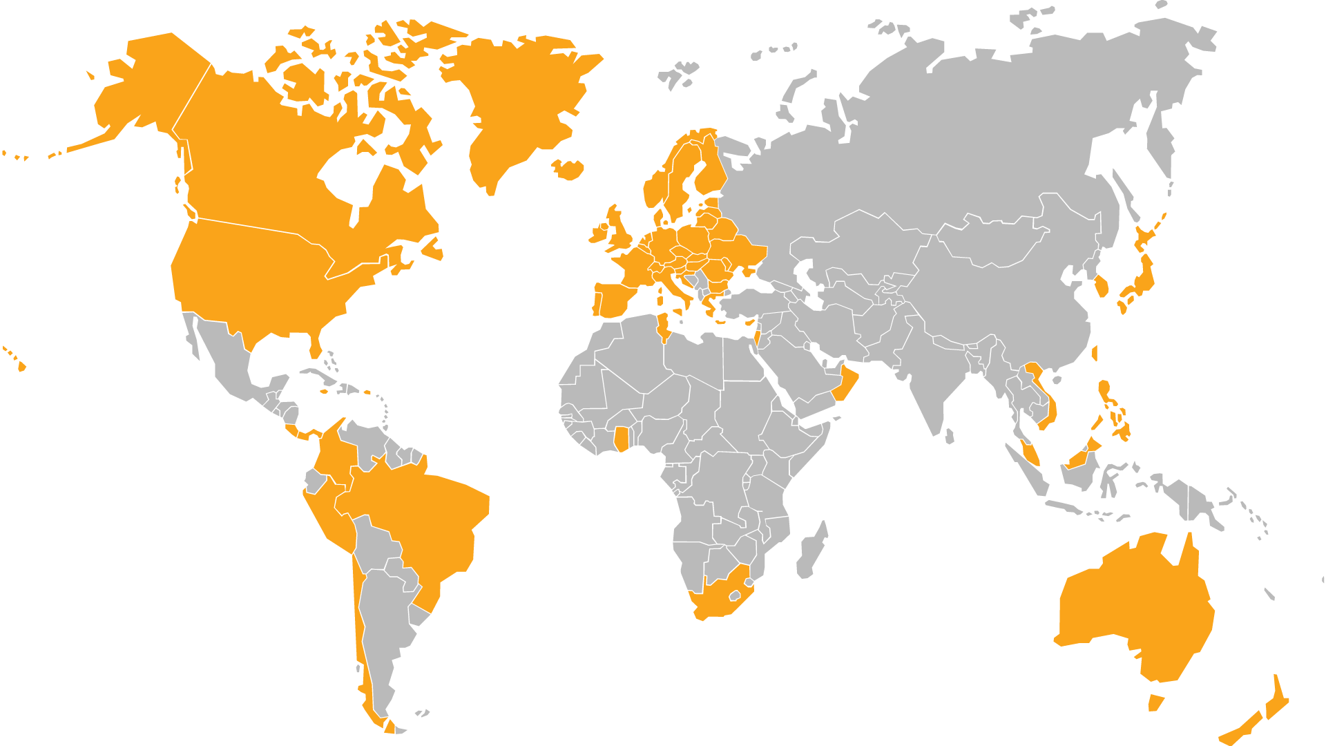 World map with countries that System76 ships to highlighted in yellow
