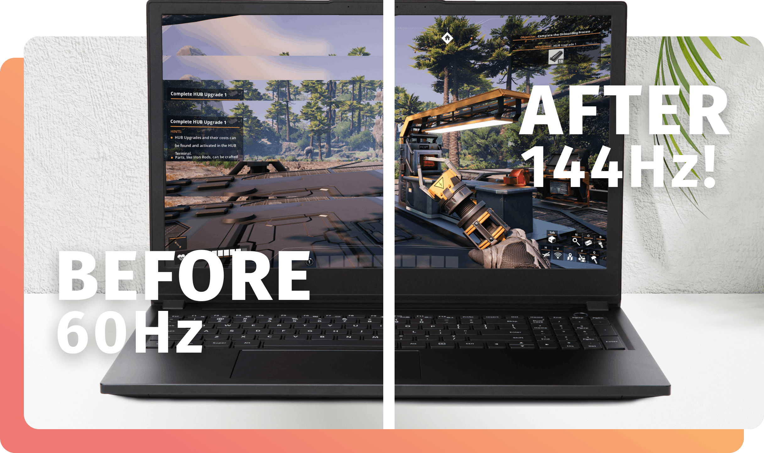 A Pangolin before and after comparison, with 60Hz before and 144Hz after.