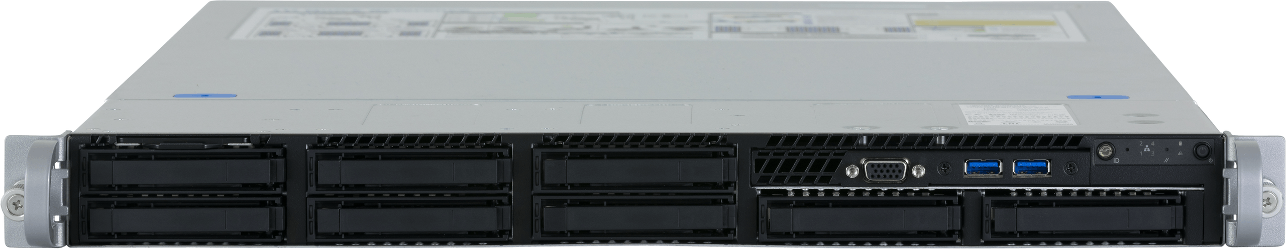 A front-facing view of the Jackal Pro 1U server, featuring VGA out and USB-A 3.0 ports.