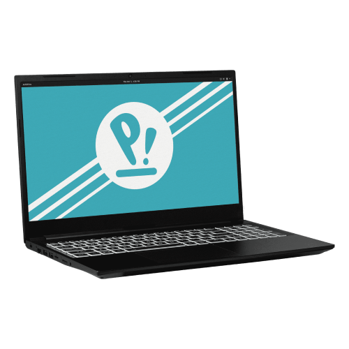 The Pangolin laptop with the Pop!_OS wallpaper on screen.