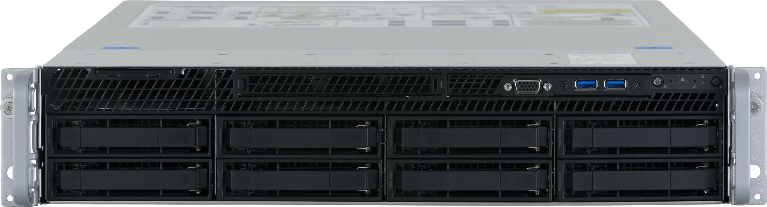 A front-facing view of the Jackal Pro 2U server, featuring VGA out and USB-A 3.0 ports.