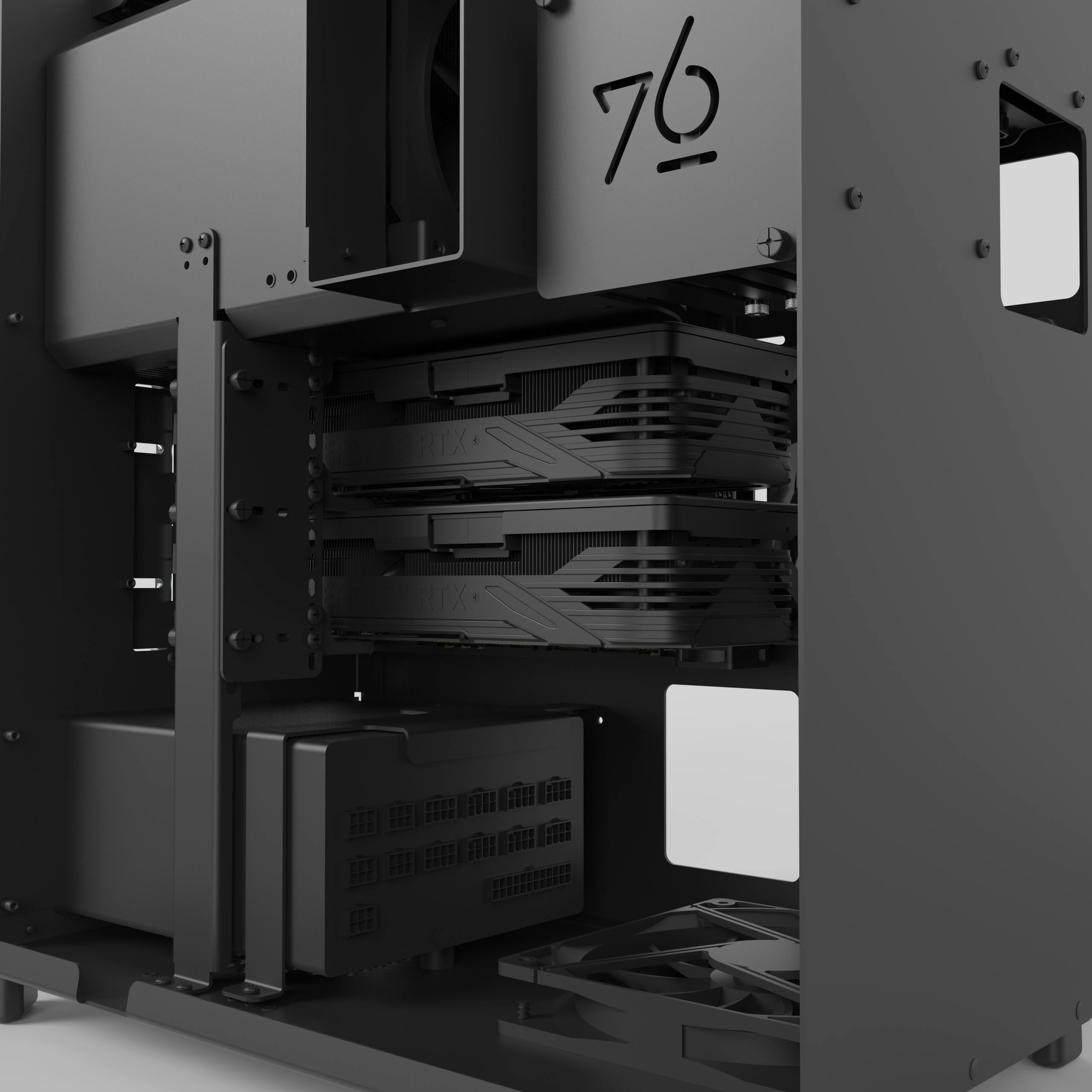 Close view of the machine interior with GPUs.