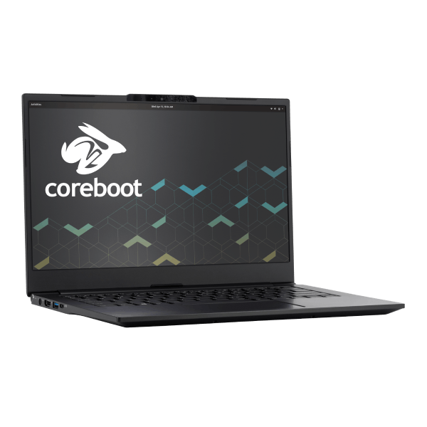 Lemur laptop quarter-turned right with coreboot.