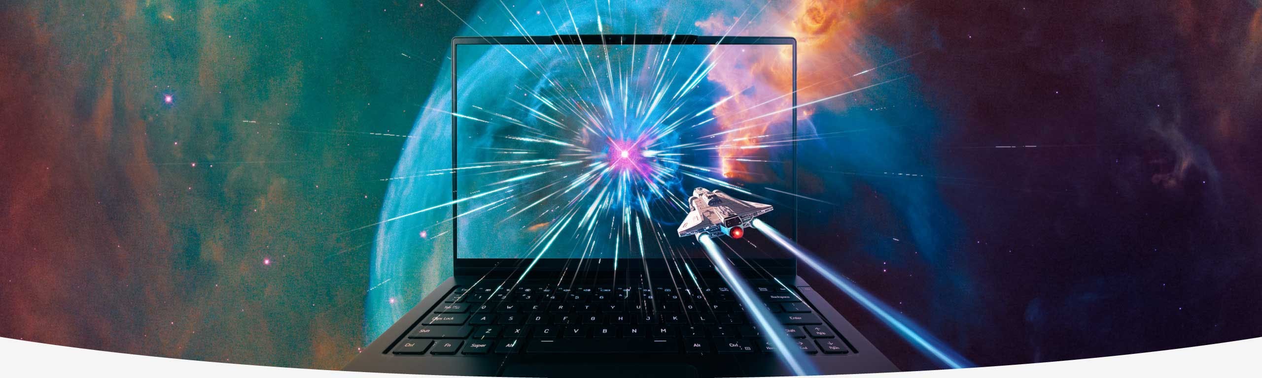 New Lemur Pro in space with spaceship in hyper speed towards a distant star in its monitor