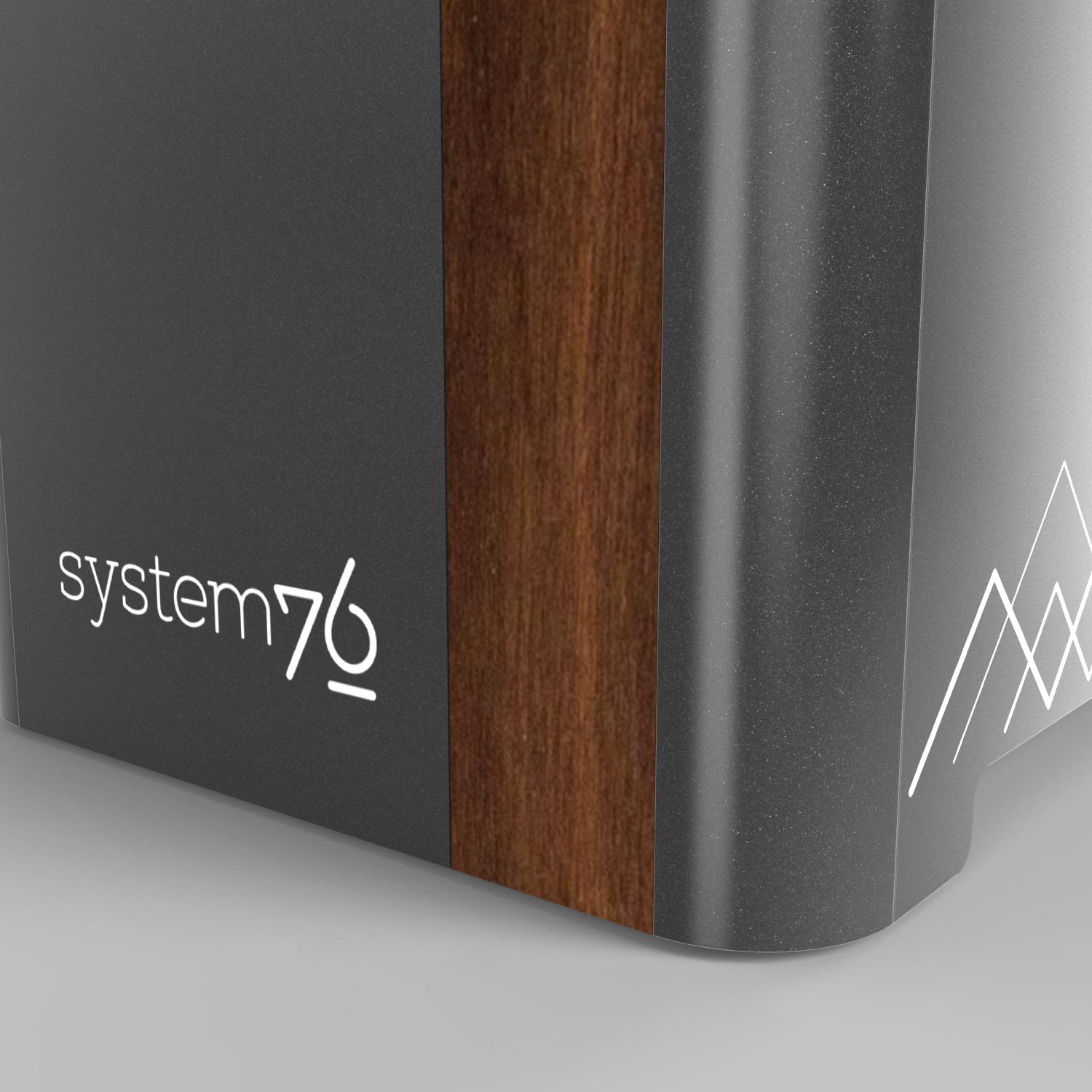 Detail of the exterior showing combination of walnut wood accent and powder-coated aluminum.