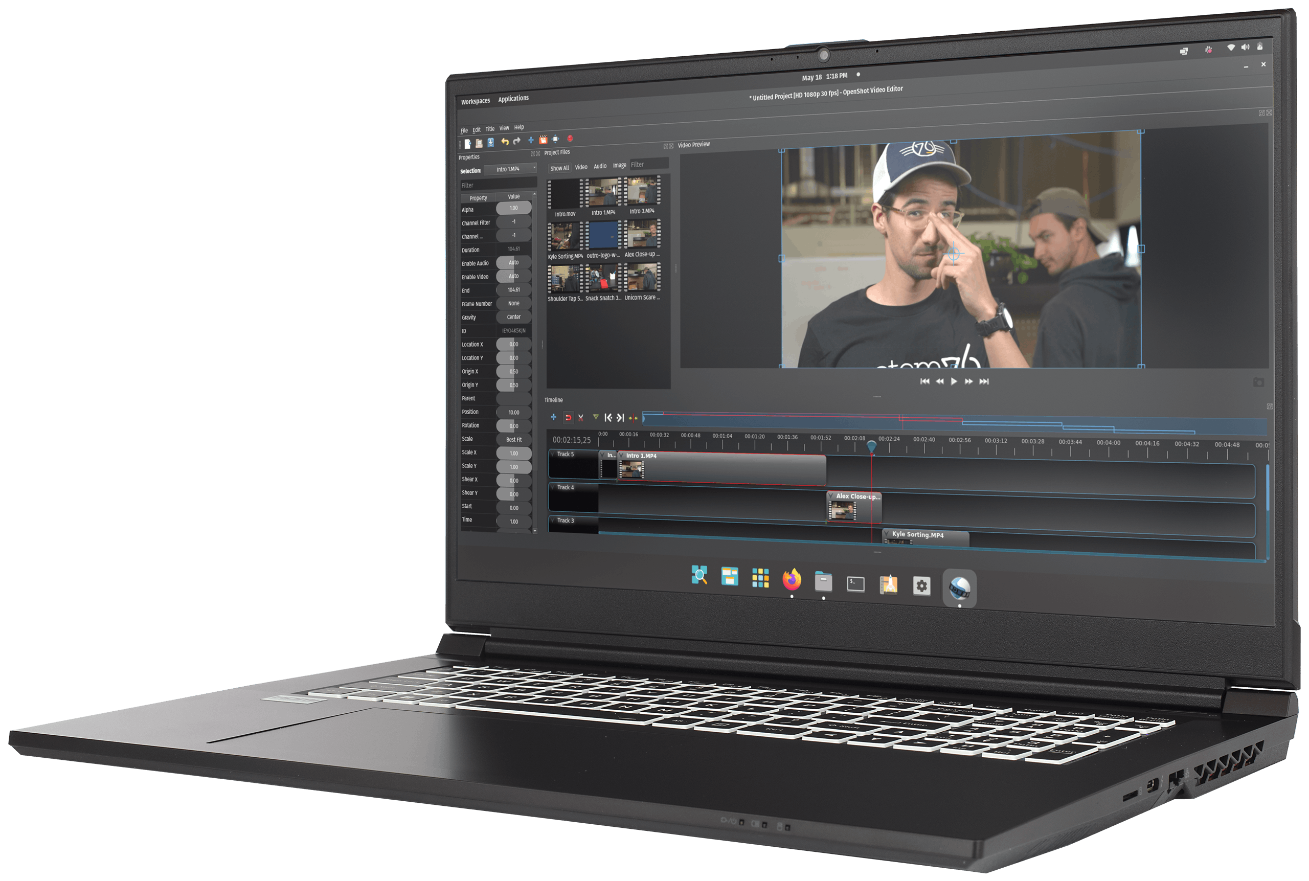 The Gazelle laptop showcasing a video editing on Open Shot. 