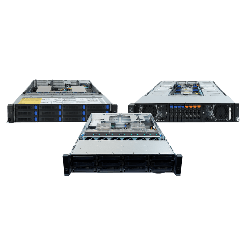 Eland Pro 2U, Ibex Pro 2U and Jackal Pro 2U servers as viewed from the front 