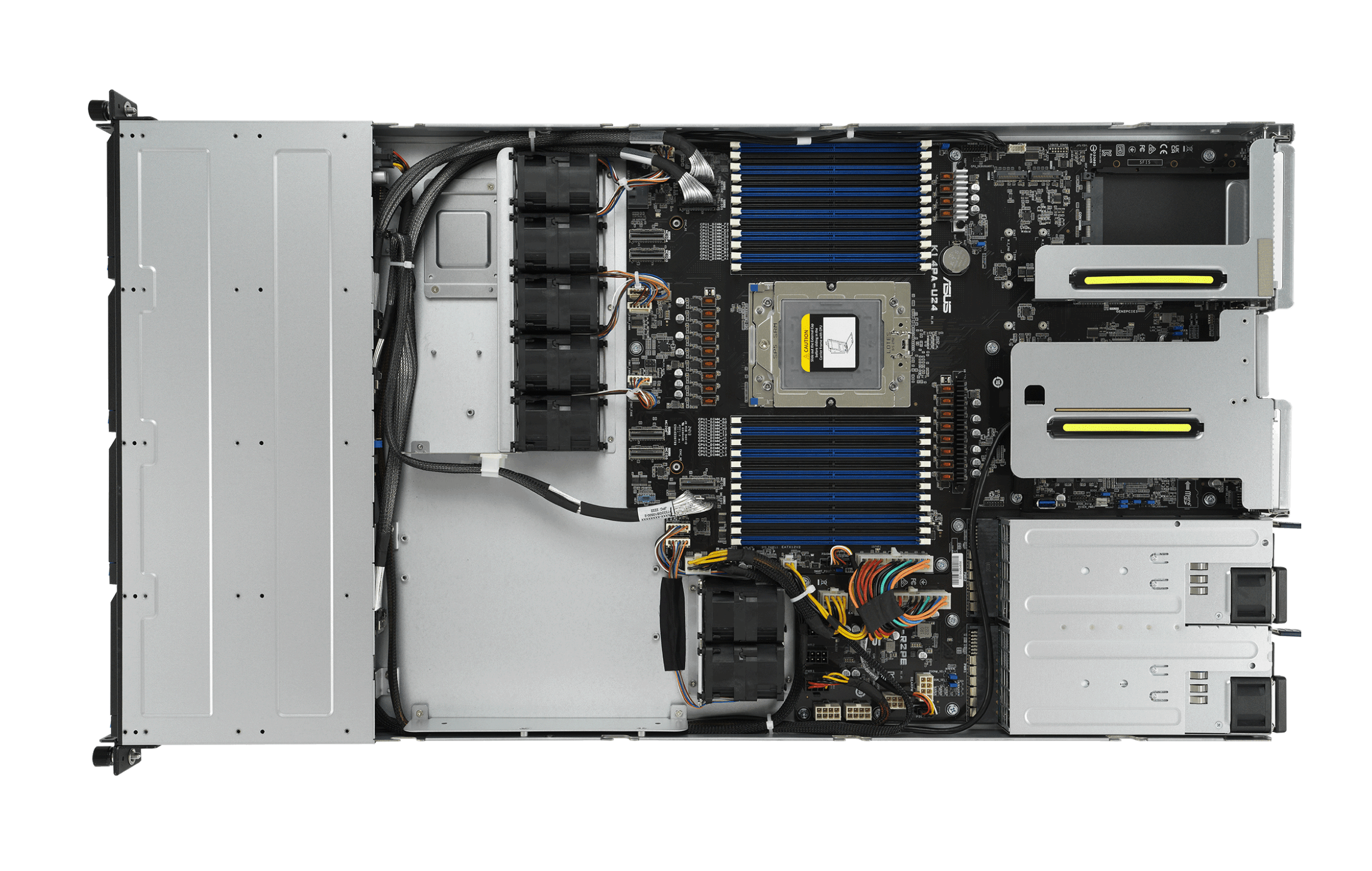 Top-down view of opened Eland 1U R3 server