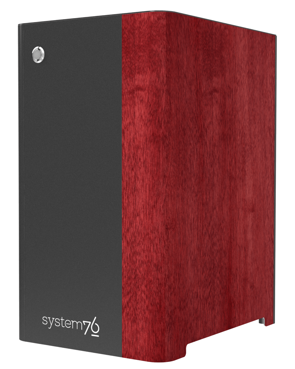 Side view of the machine showing birch veneer component, hand-polished, and stained red.