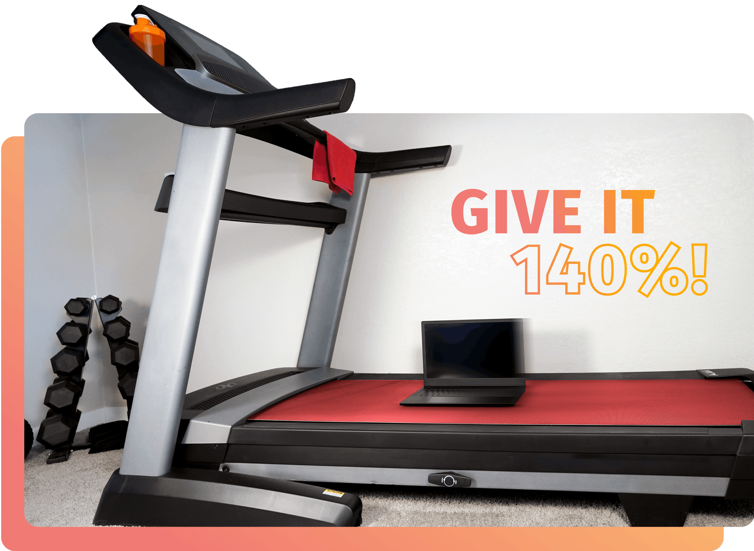 A Pangolin on a treadmill with text that reads Give it 140%!