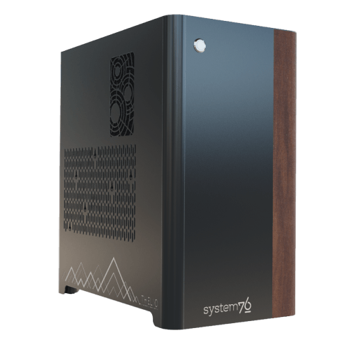 Side view of the machine with etchings, 3-Body Problem intake vent, and wood veneer.