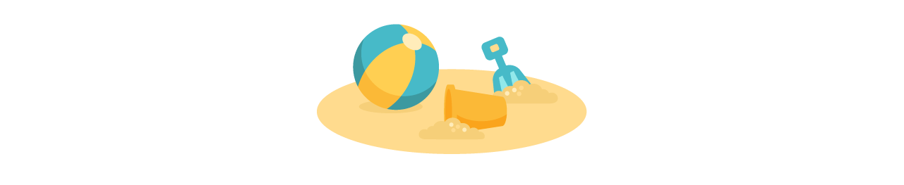 illustration of beach ball and sand castle making tools