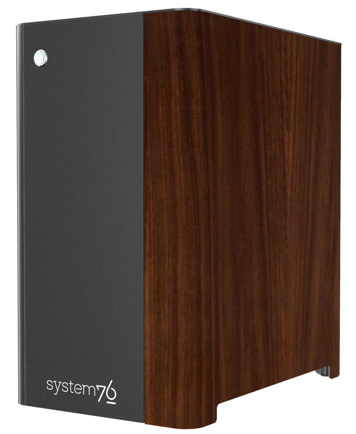 Side view of the Thelio Major’s walnut wood veneer.