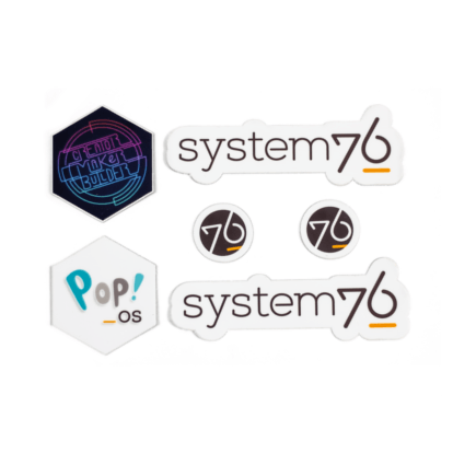 A collection of stickers showcasing various System76 designs.