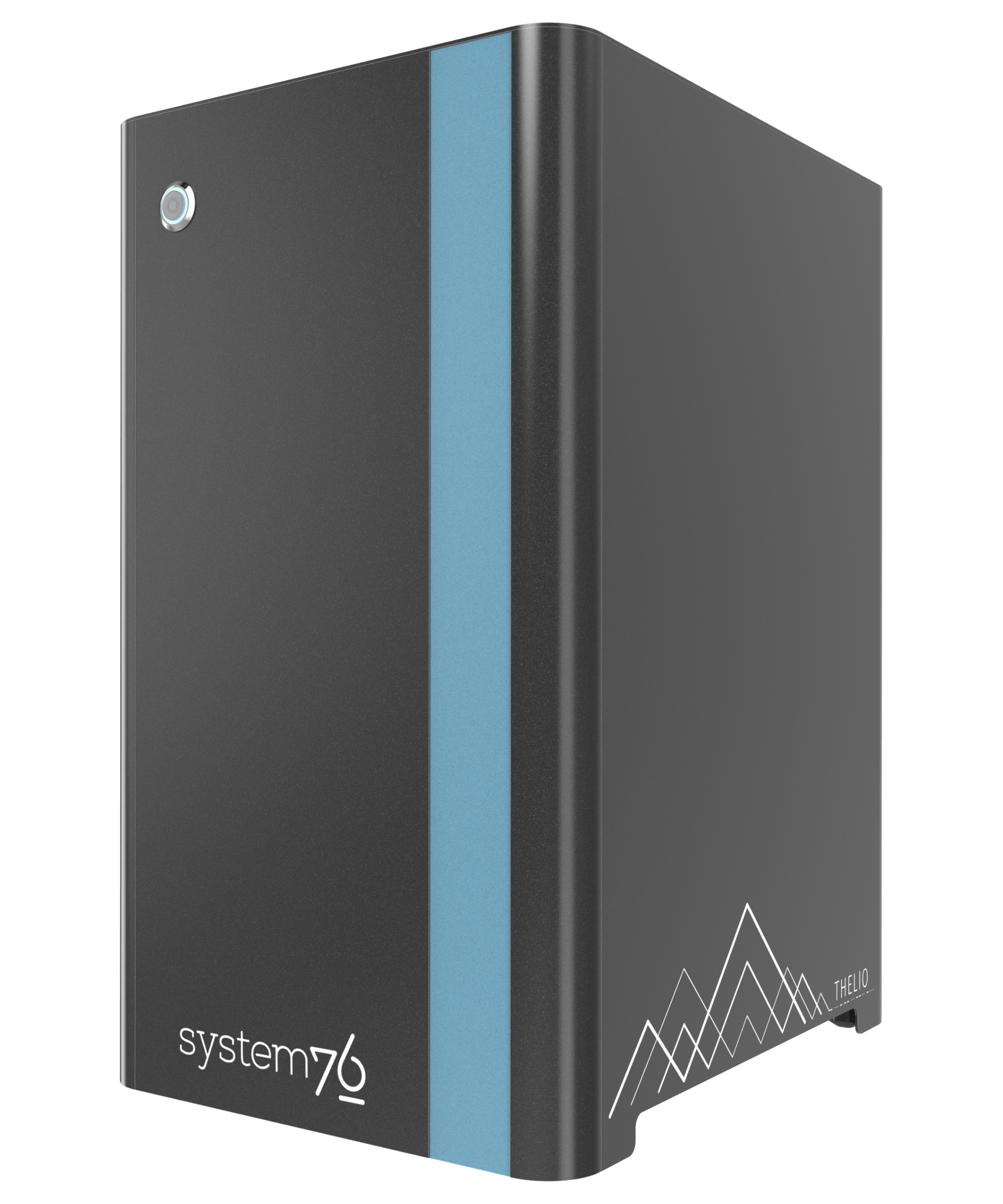 Side view of the machine showing blue accent component.