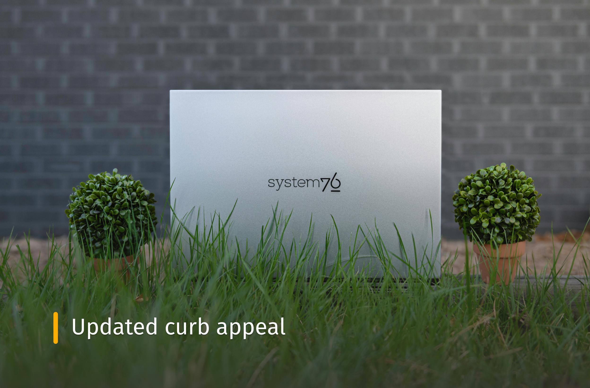 Darter Pro with hedges and a lawn in front of it with text that reads "Updated curb appeal"