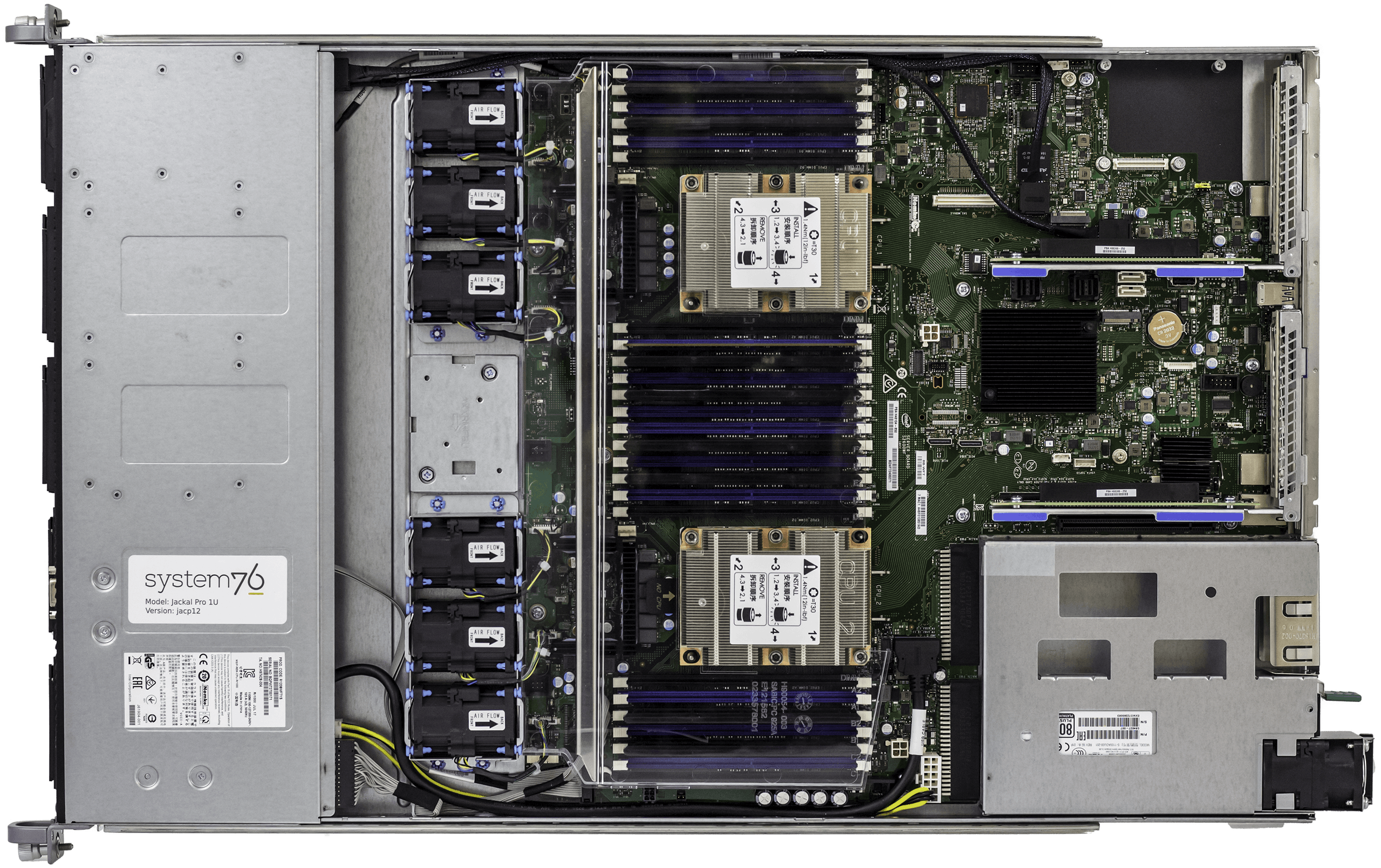 The inner workings of the Jackal Pro 1U, with all hardware exposed.