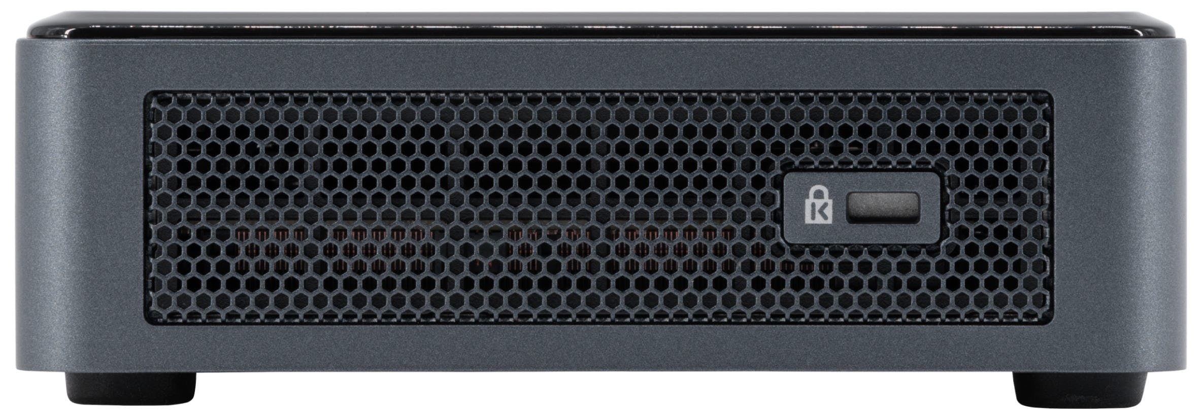 A right profile view of the Meerkat Mini Desktop, featuring a Kensington Lock port.