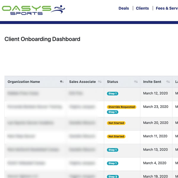 Portfolio Screenshot 1 for Oasys Sports - Client Onboarding Platform 