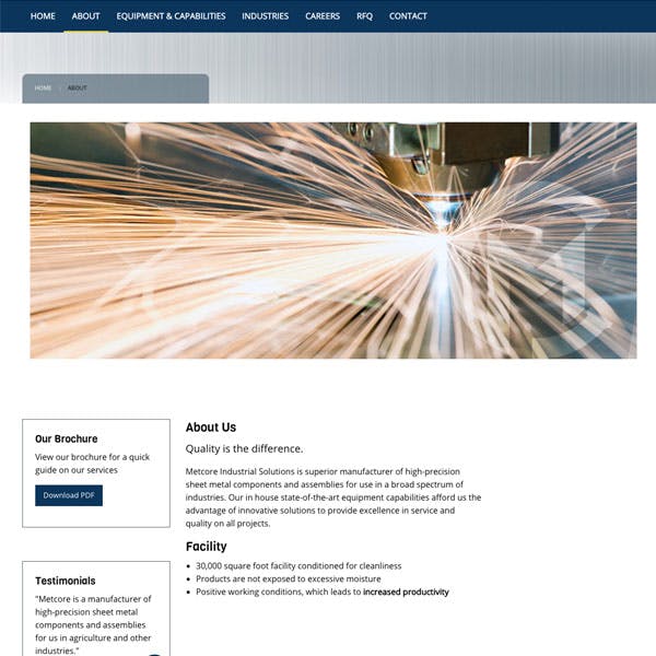 Portfolio Screenshot 3 for Metcore Industrial Solutions