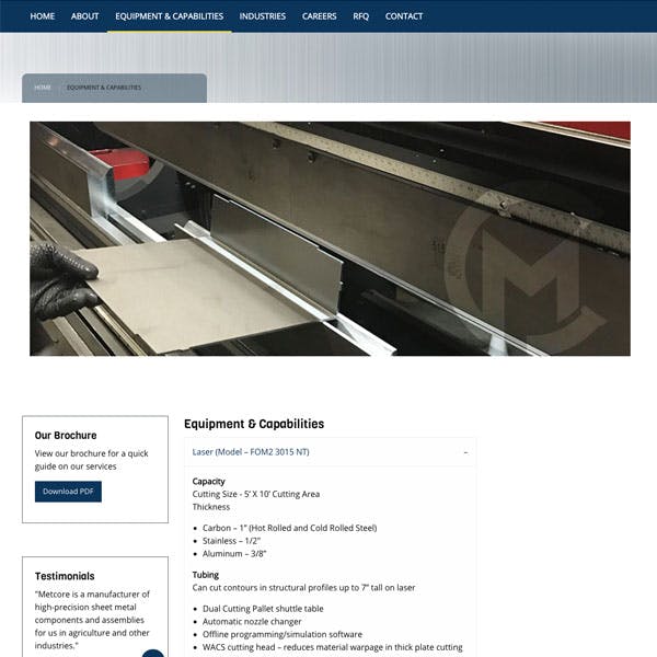 Portfolio Screenshot 2 for Metcore Industrial Solutions