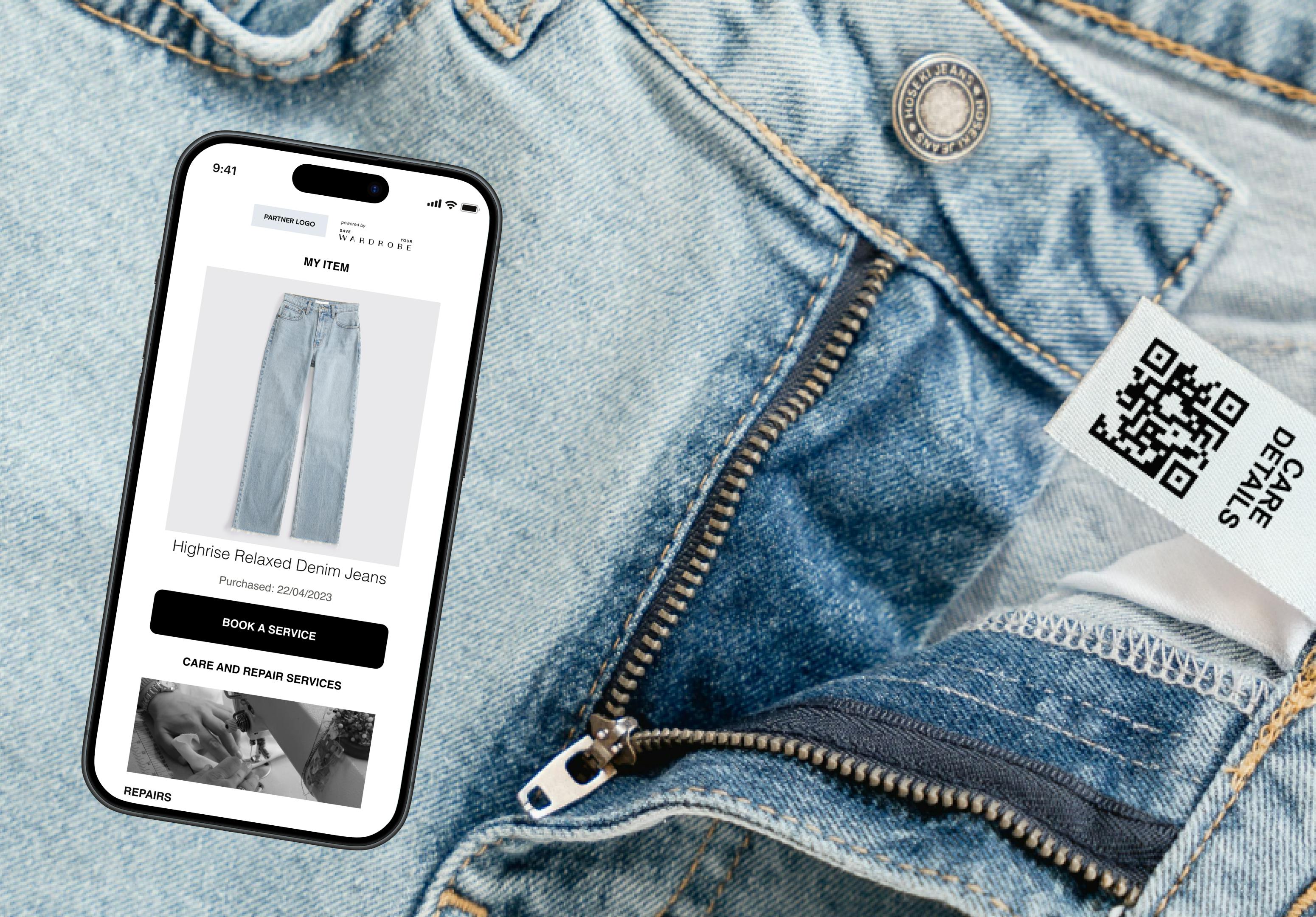 Jeans with Digital Care Label and Product Passport Screen by Save Your Wardrobe
